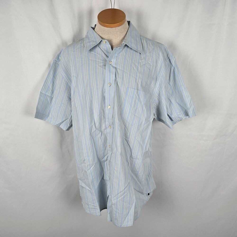 Gap Button Down Shirt Men's XL Blue Yellow White Striped Short Sleeve Cotton